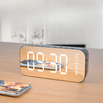 Wireless Retro Bluetooth Alarm Clock Loudspeaker Box Mini Home Mirror Small Sound System Subwoofer Remote Control Intelligence