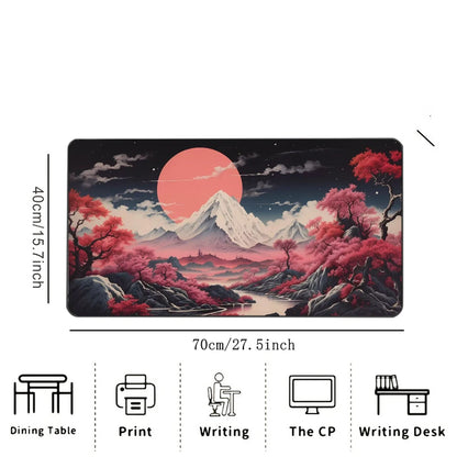 Pink Moon Cherry Blossom Mountain Printed Desk Pad Extra Large Soft Rubber Mouse Pad Aesthetic Gaming Mat Multi-Size Desk Mat