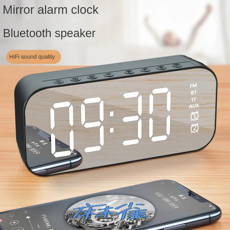Wireless Retro Bluetooth Alarm Clock Loudspeaker Box Mini Home Mirror Small Sound System Subwoofer Remote Control Intelligence