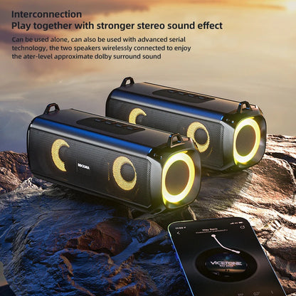 Popular RGB LED Lights Speaker Rockmia EBS-045  BT 5.0 Portable Wireless Bluetooth Music Player  Micrphone Built TF Card Support
