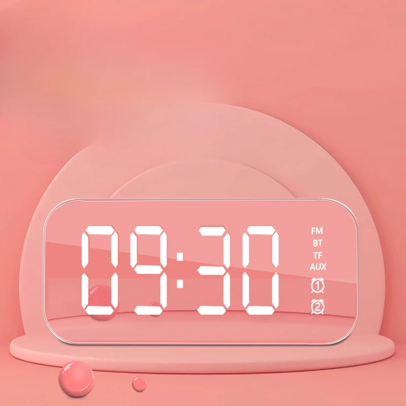 Wireless Retro Bluetooth Alarm Clock Loudspeaker Box Mini Home Mirror Small Sound System Subwoofer Remote Control Intelligence
