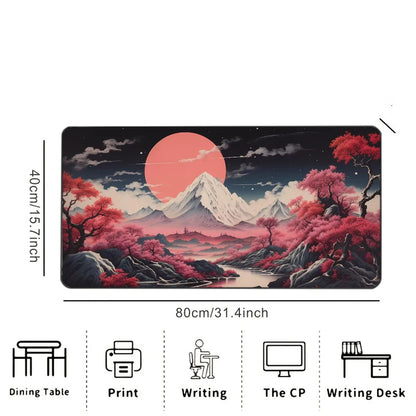 Pink Moon Cherry Blossom Mountain Printed Desk Pad Extra Large Soft Rubber Mouse Pad Aesthetic Gaming Mat Multi-Size Desk Mat
